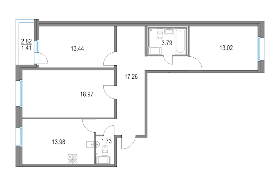 3-комнатная, 82 м² — ЖК ЖК Приморский квартал