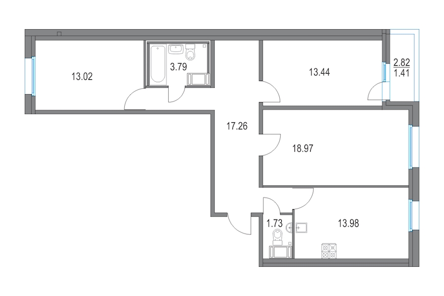 3-комнатная, 82 м² — ЖК ЖК Приморский квартал