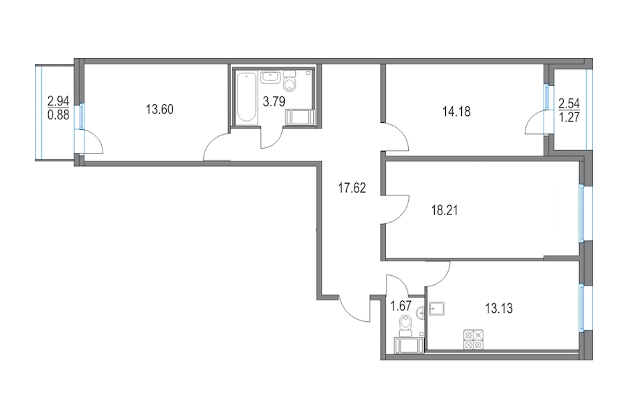 3-комнатная, 82 м² — ЖК ЖК Приморский квартал