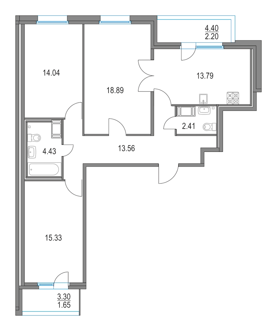 3-комнатная, 82 м² — ЖК ЖК Приморский квартал