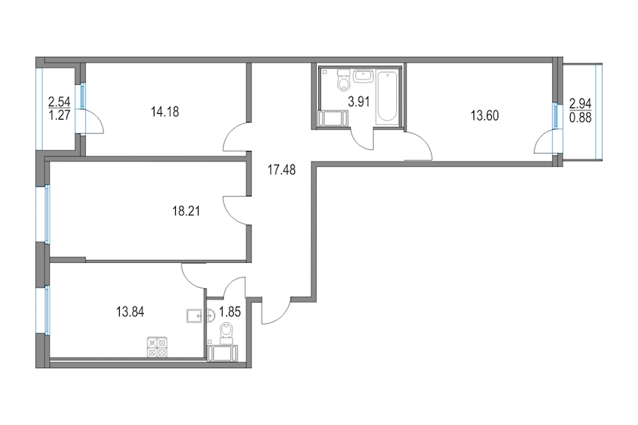 3-комнатная, 83 м² — ЖК ЖК Приморский квартал