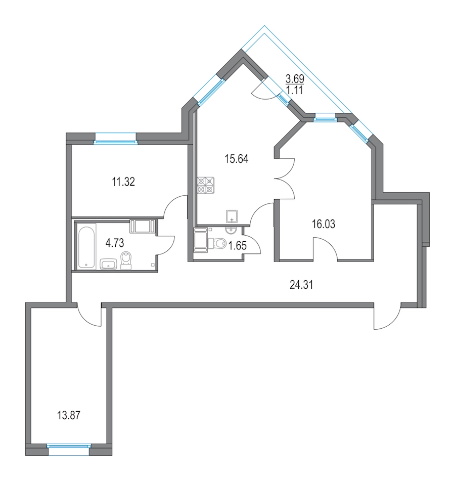 3-комнатная, 88 м² — ЖК ЖК Приморский квартал