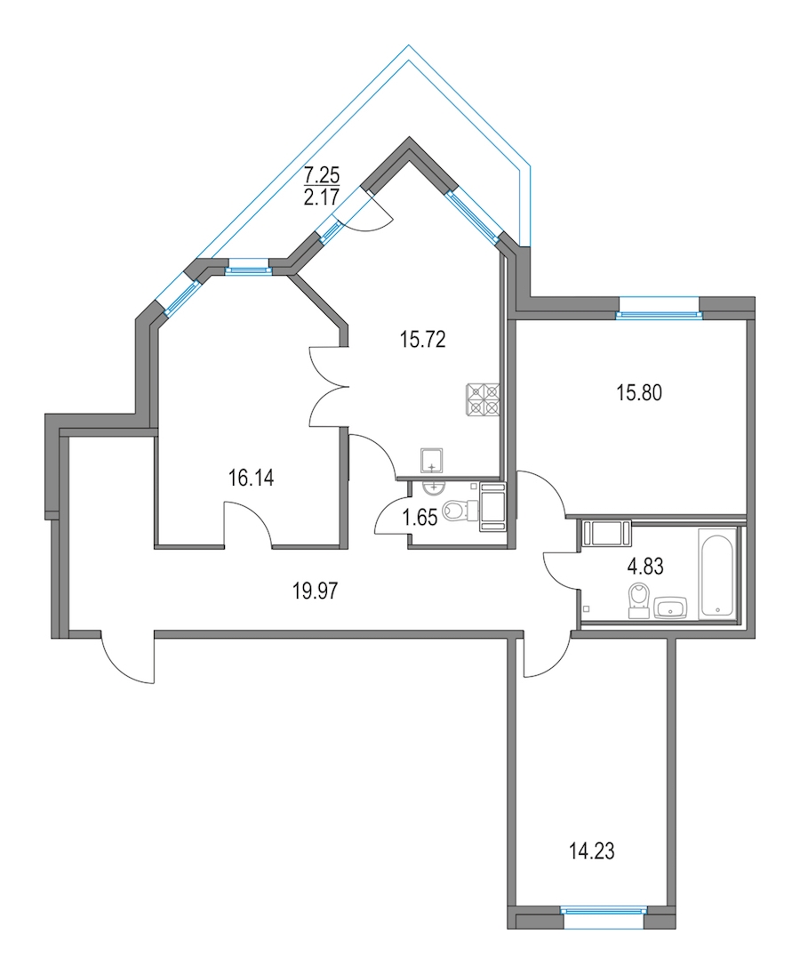3-комнатная, 88 м² — ЖК ЖК Приморский квартал