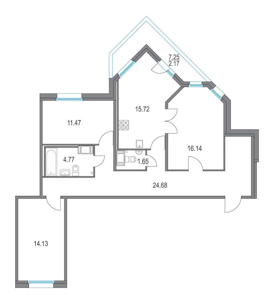 3-комнатная, 89 м² — ЖК ЖК Приморский квартал