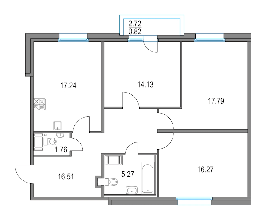 3-комнатная, 89 м² — ЖК ЖК Приморский квартал