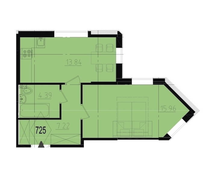 1-комнатная, 41 м² — ЖК ЖК Ювента