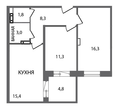 2-комнатная, 59 м² — ЖК ЖК ЗемлЯнино
