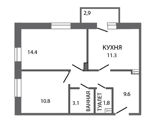 2-комнатная, 52 м² — ЖК ЖК ЗемлЯнино