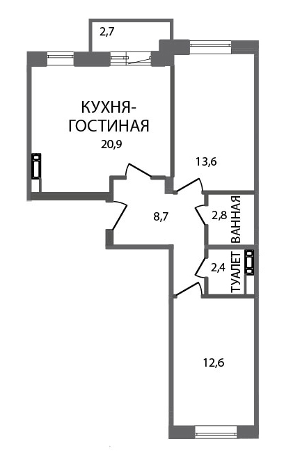 2-комнатная, 61 м² — ЖК ЖК ЗемлЯнино