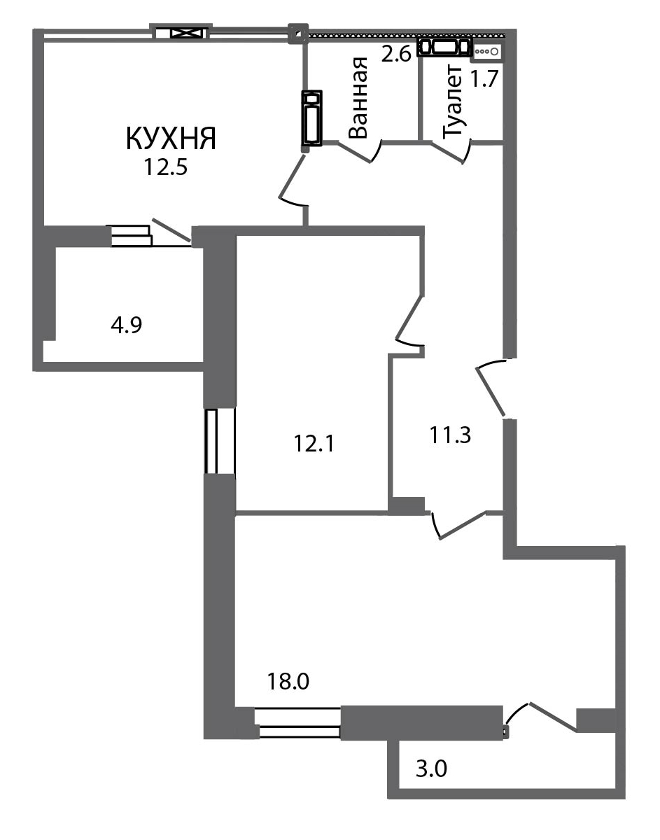 2-комнатная, 62 м² — ЖК ЖК ЗемлЯнино