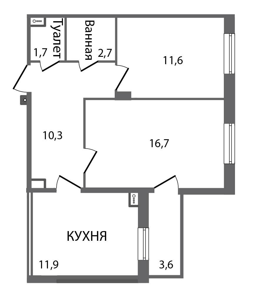2-комнатная, 56 м² — ЖК ЖК ЗемлЯнино