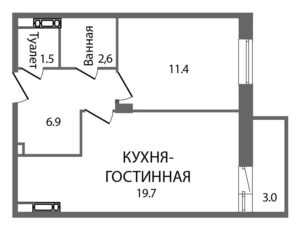 1-комнатная, 43 м² — ЖК ЖК ЗемлЯнино