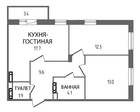 2-комнатная, 60 м² — ЖК ЖК ЗемлЯнино
