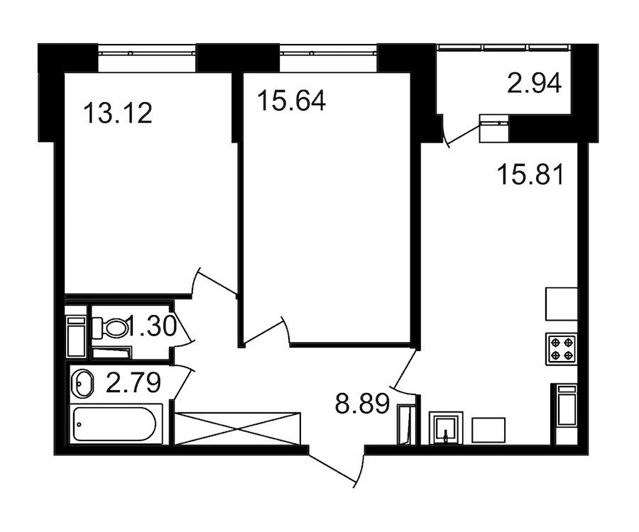 2-комнатная, 60 м² — ЖК ЖК Елизаровский