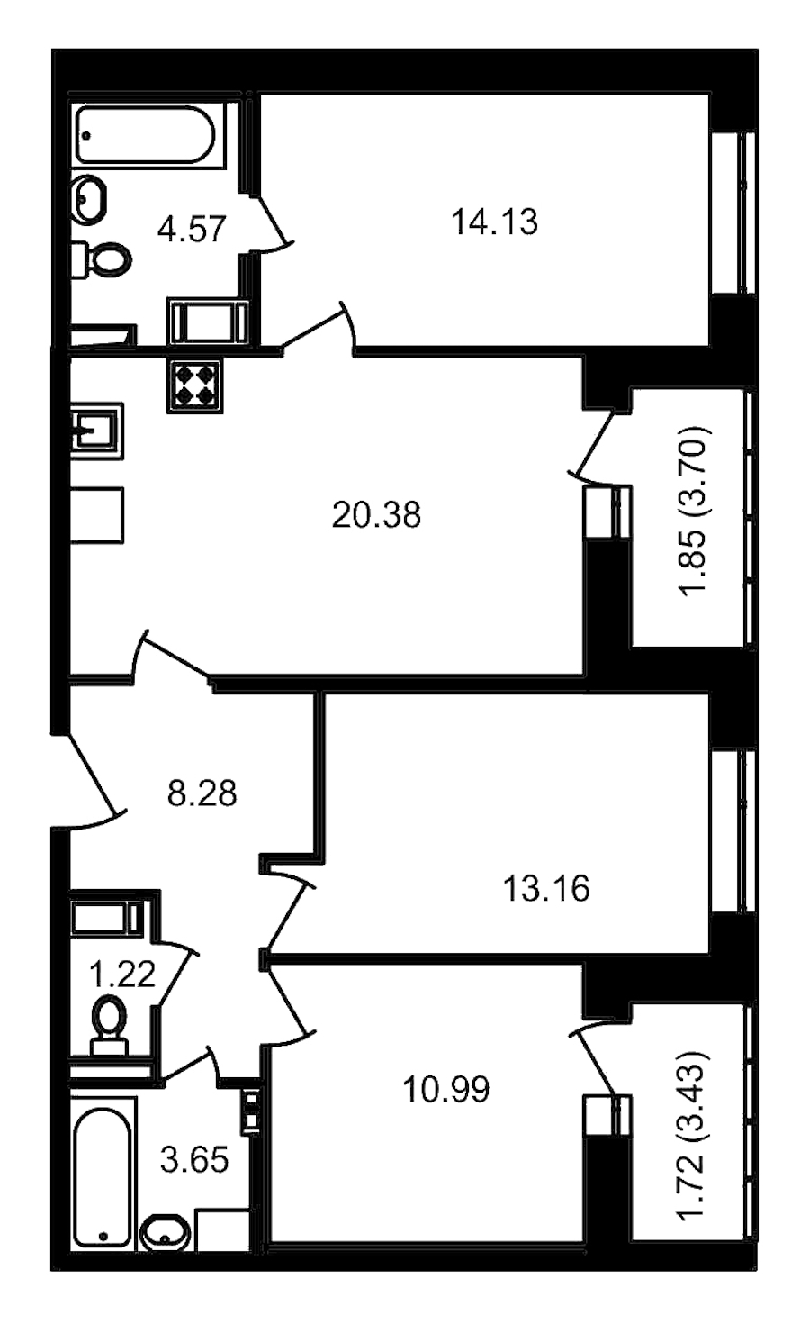 3-комнатная, 84 м² — ЖК ЖК Елизаровский