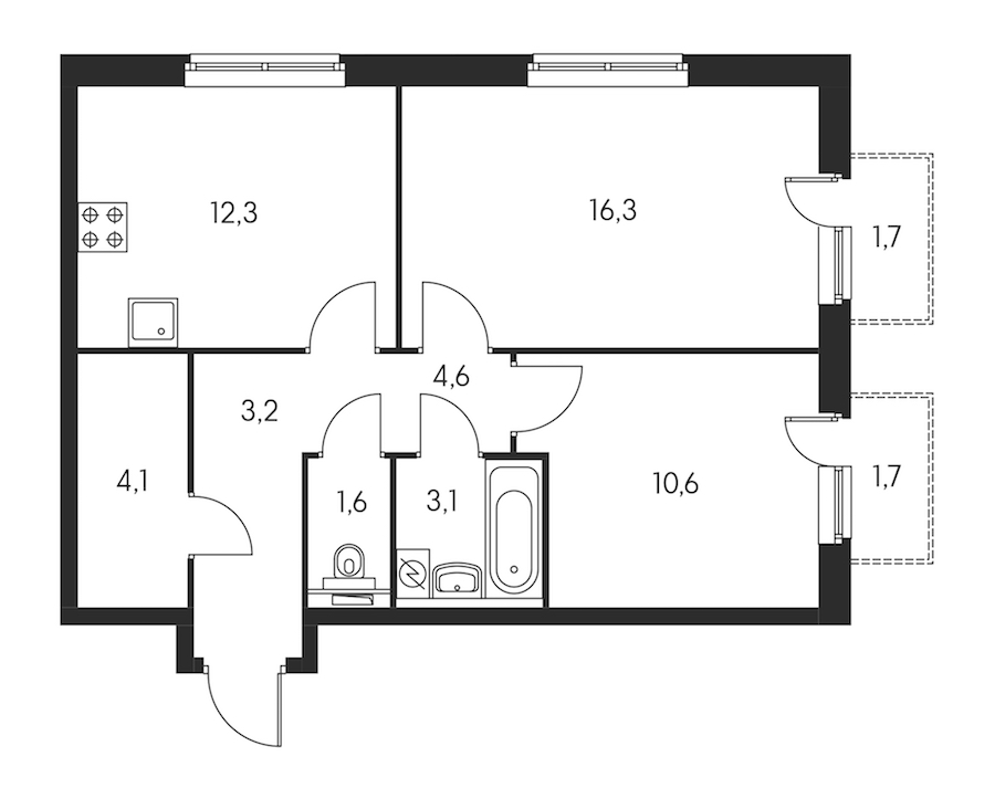 2-комнатная, 56 м² — ЖК ЖК Орловский парк