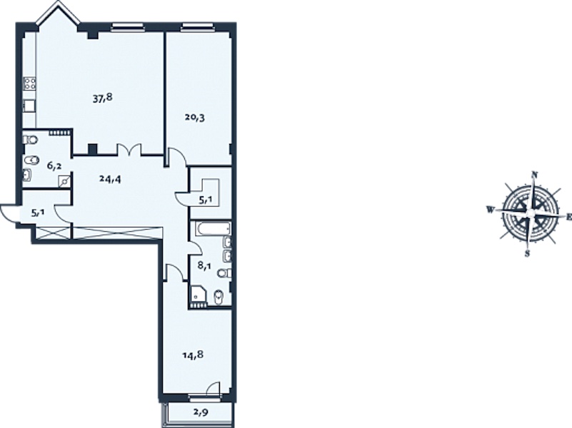 2-комнатная, 122 м² — ЖК ЖК Royal Park (Роял Парк)