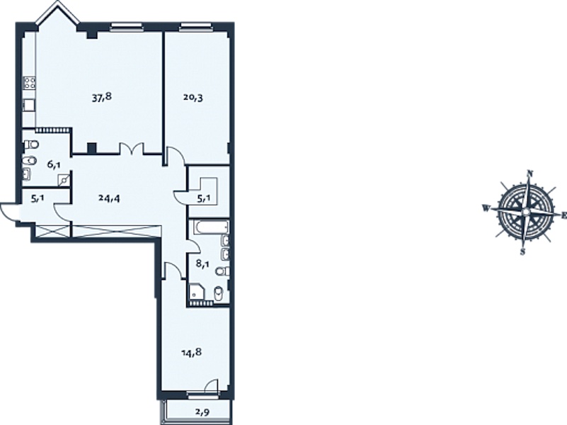 2-комнатная, 122 м² — ЖК ЖК Royal Park (Роял Парк)