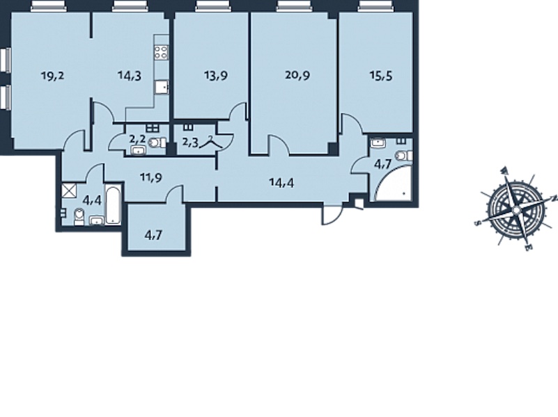 3-комнатная, 128 м² — ЖК ЖК Royal Park (Роял Парк)