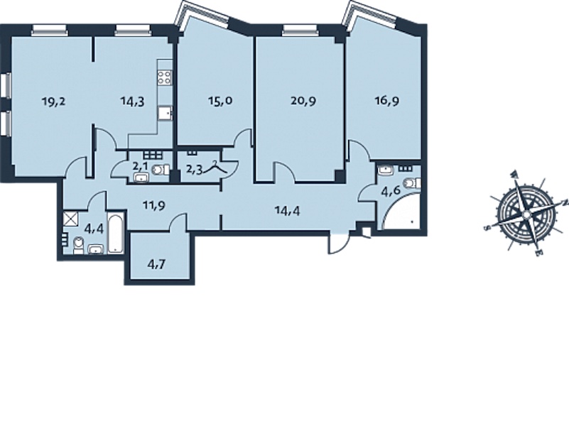 3-комнатная, 131 м² — ЖК ЖК Royal Park (Роял Парк)