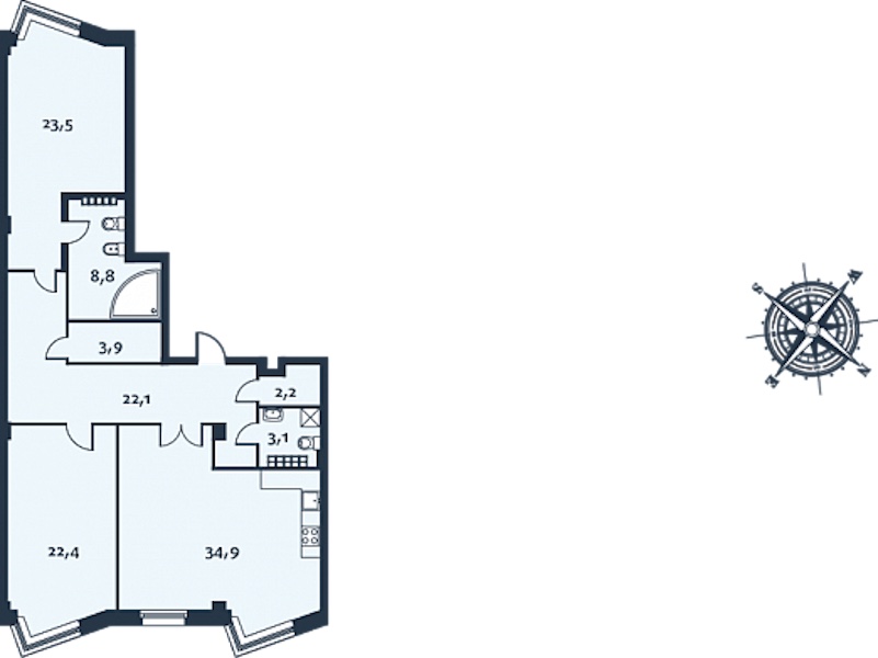 2-комнатная, 121 м² — ЖК ЖК Royal Park (Роял Парк)