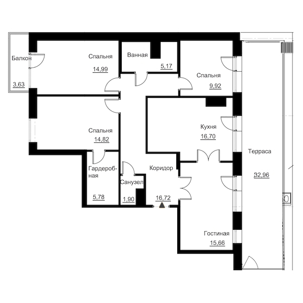 4-комнатная, 119 м² — ЖК Жилой дом Ye's Residence (Йес Резиденс)