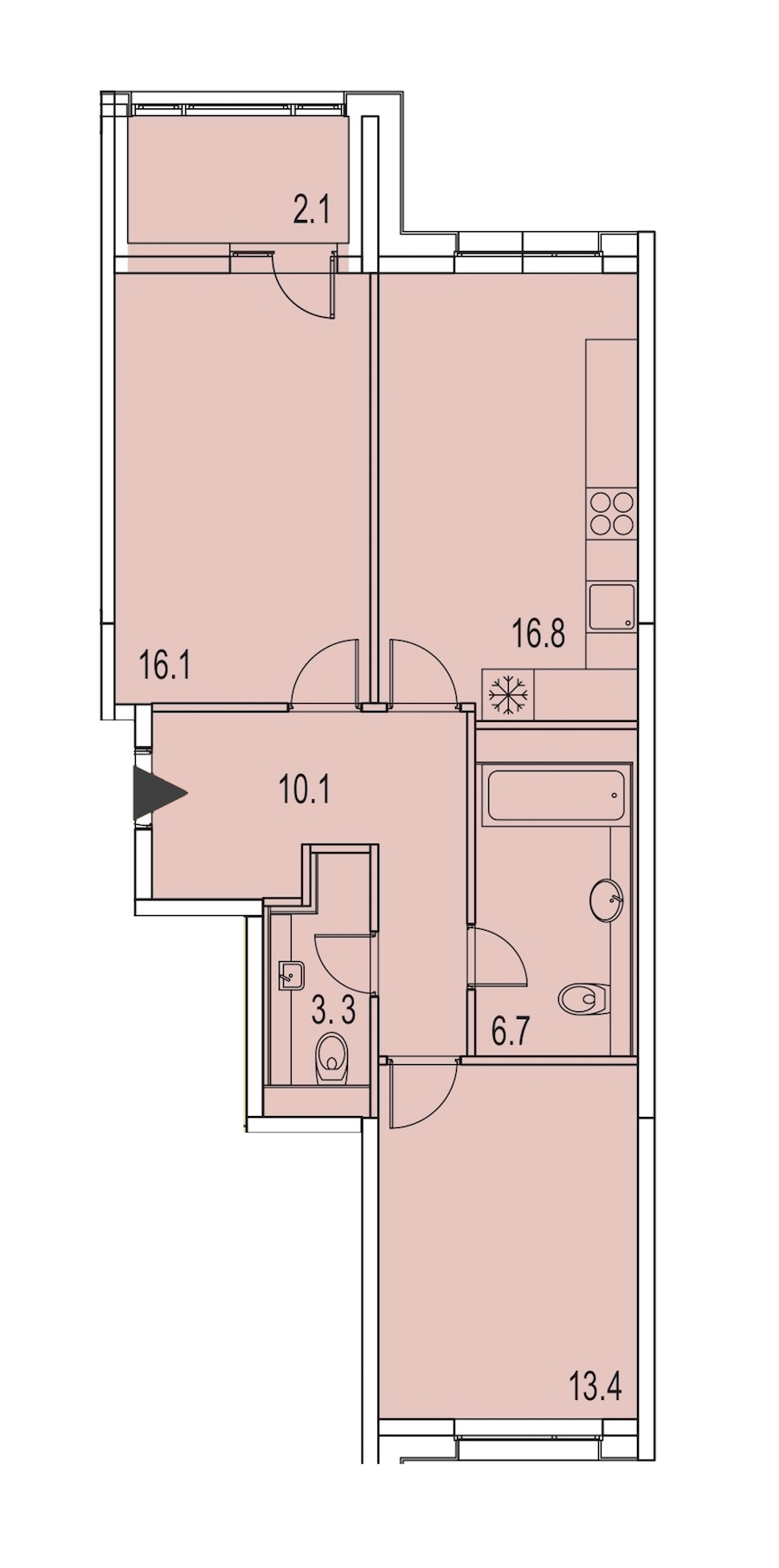 2-комнатная, 69 м² — ЖК ЖК Лайф Лесная