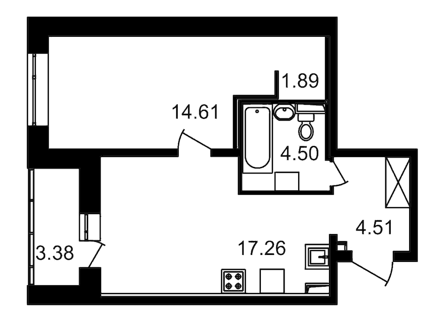 1-комнатная, 46 м² — ЖК ЖК Елизаровский