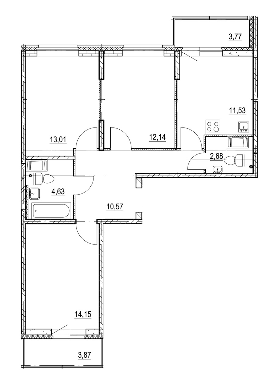 3-комнатная, 72 м² — ЖК ЖК Охта Хаус