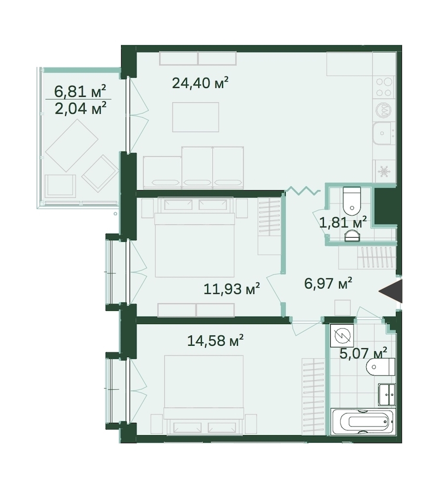 2-комнатная, 67 м² — ЖК ЖК Магнифика Резиденс (Magnifika Residence)