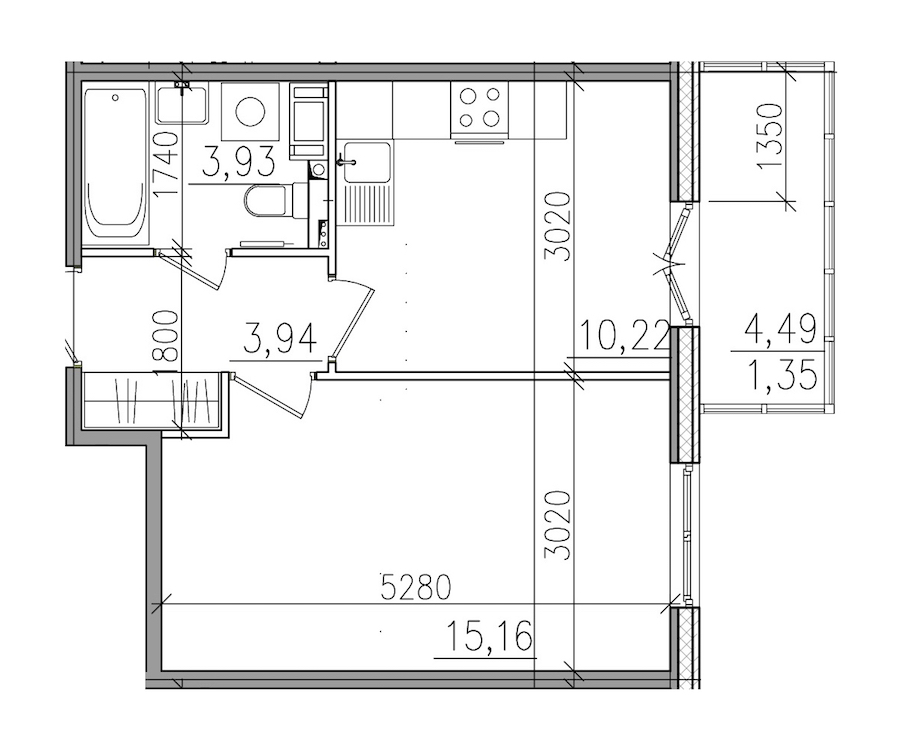 1-комнатная, 35 м² — ЖК ЖК Янила Драйв