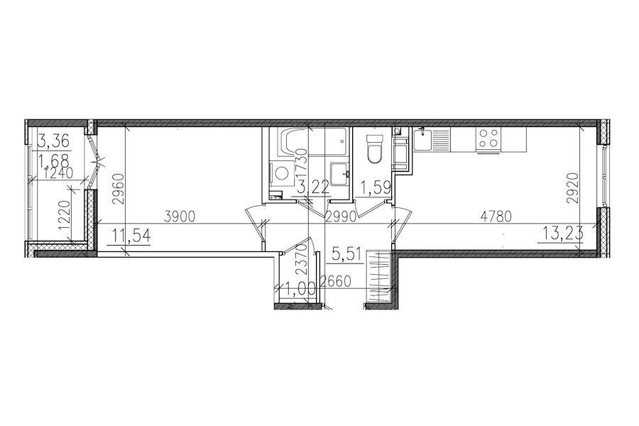 1-комнатная, 38 м² — ЖК ЖК Янила Драйв