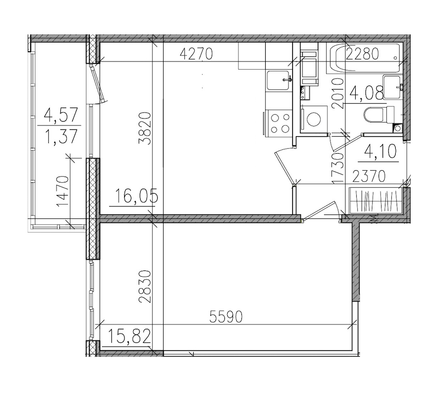 1-комнатная, 41 м² — ЖК ЖК Янила Драйв