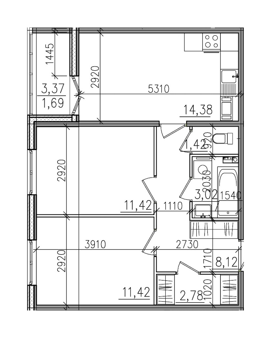 2-комнатная, 54 м² — ЖК ЖК Янила Драйв