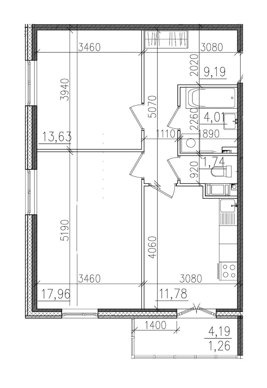2-комнатная, 60 м² — ЖК ЖК Янила Драйв