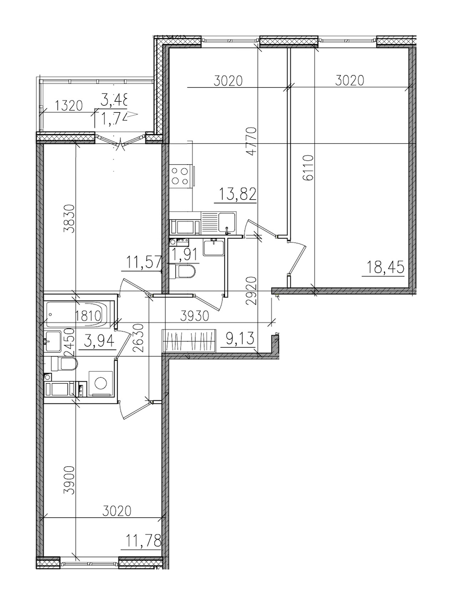 3-комнатная, 72 м² — ЖК ЖК Янила Драйв