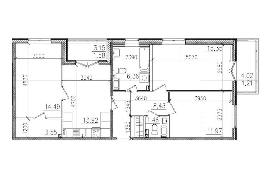 3-комнатная, 78 м² — ЖК ЖК Янила Драйв