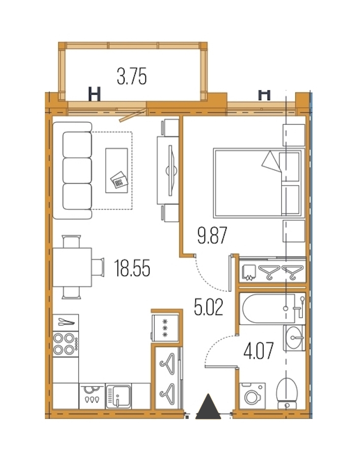 1-комнатная, 38 м² — ЖК ЖК Legenda Героев