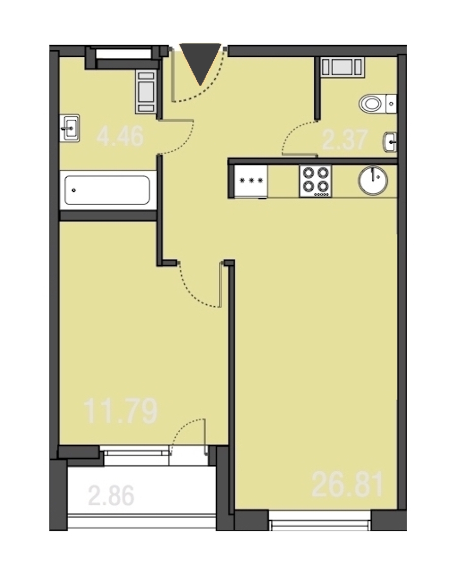 1-комнатная, 46 м² — ЖК Апарт-отель Русские сезоны
