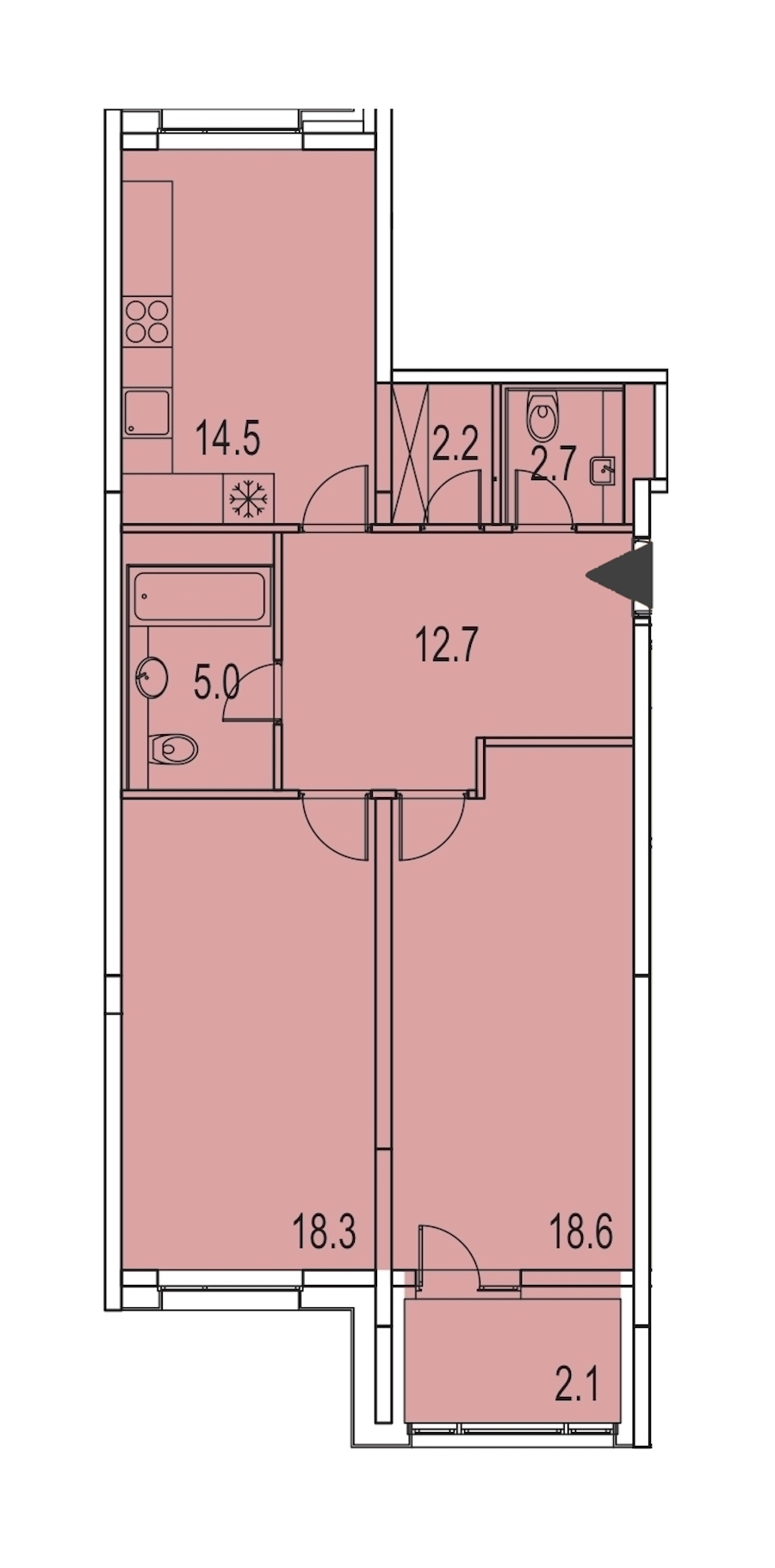 2-комнатная, 76 м² — ЖК ЖК Лайф Лесная
