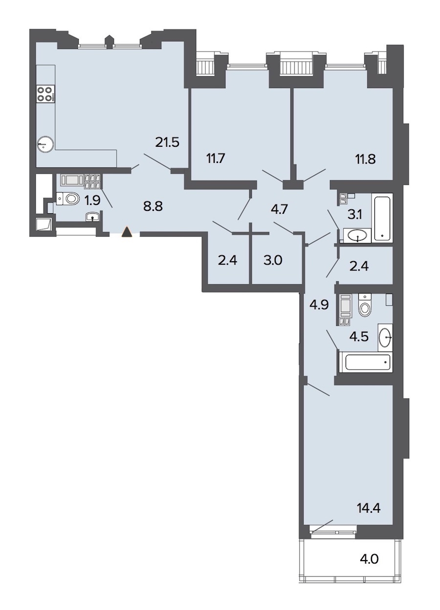 3-комнатная, 95 м² — ЖК Клубный дом Болконский