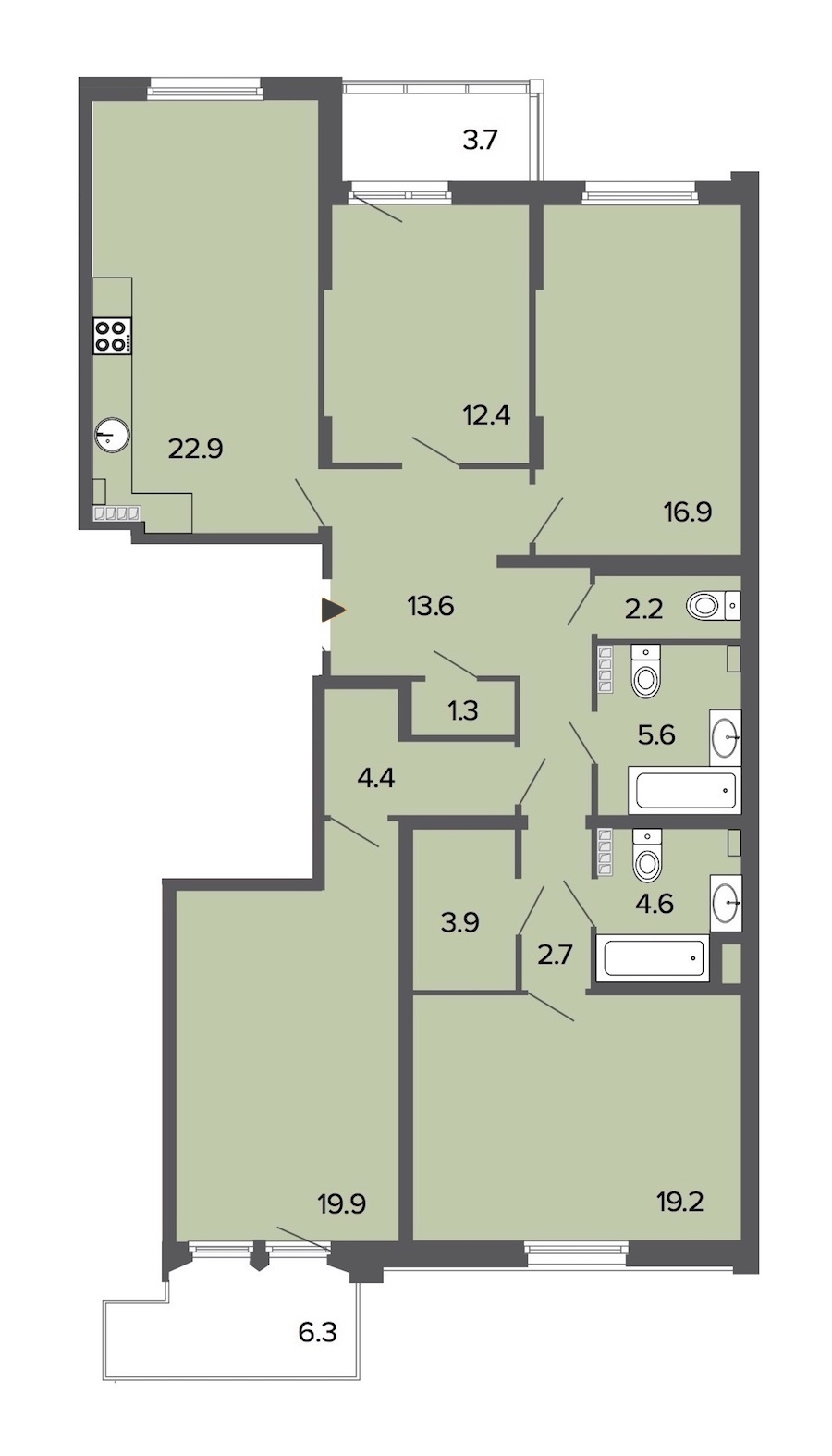 4-комнатная, 130 м² — ЖК Клубный дом Болконский