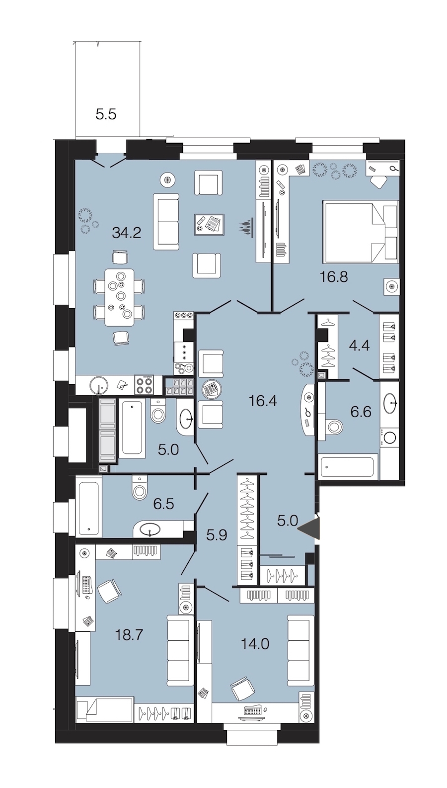 3-комнатная, 134 м² — ЖК ЖК Futurist (Футурист)