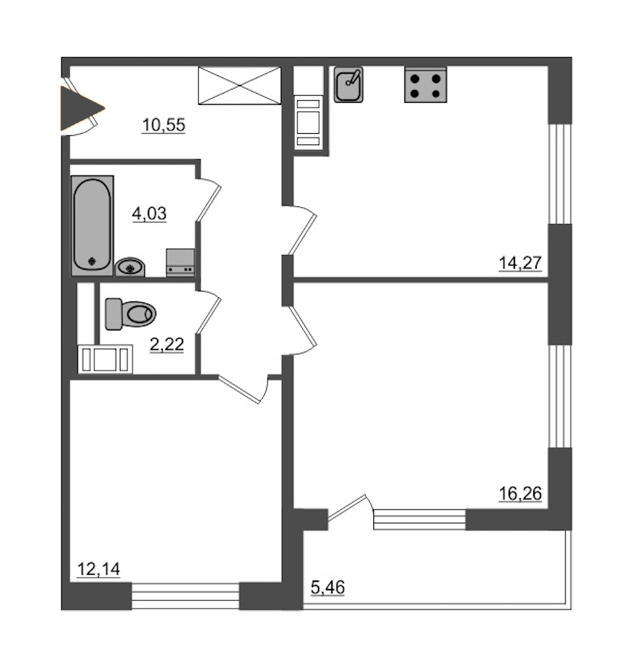 2-комнатная, 62 м² — ЖК ЖК Питер