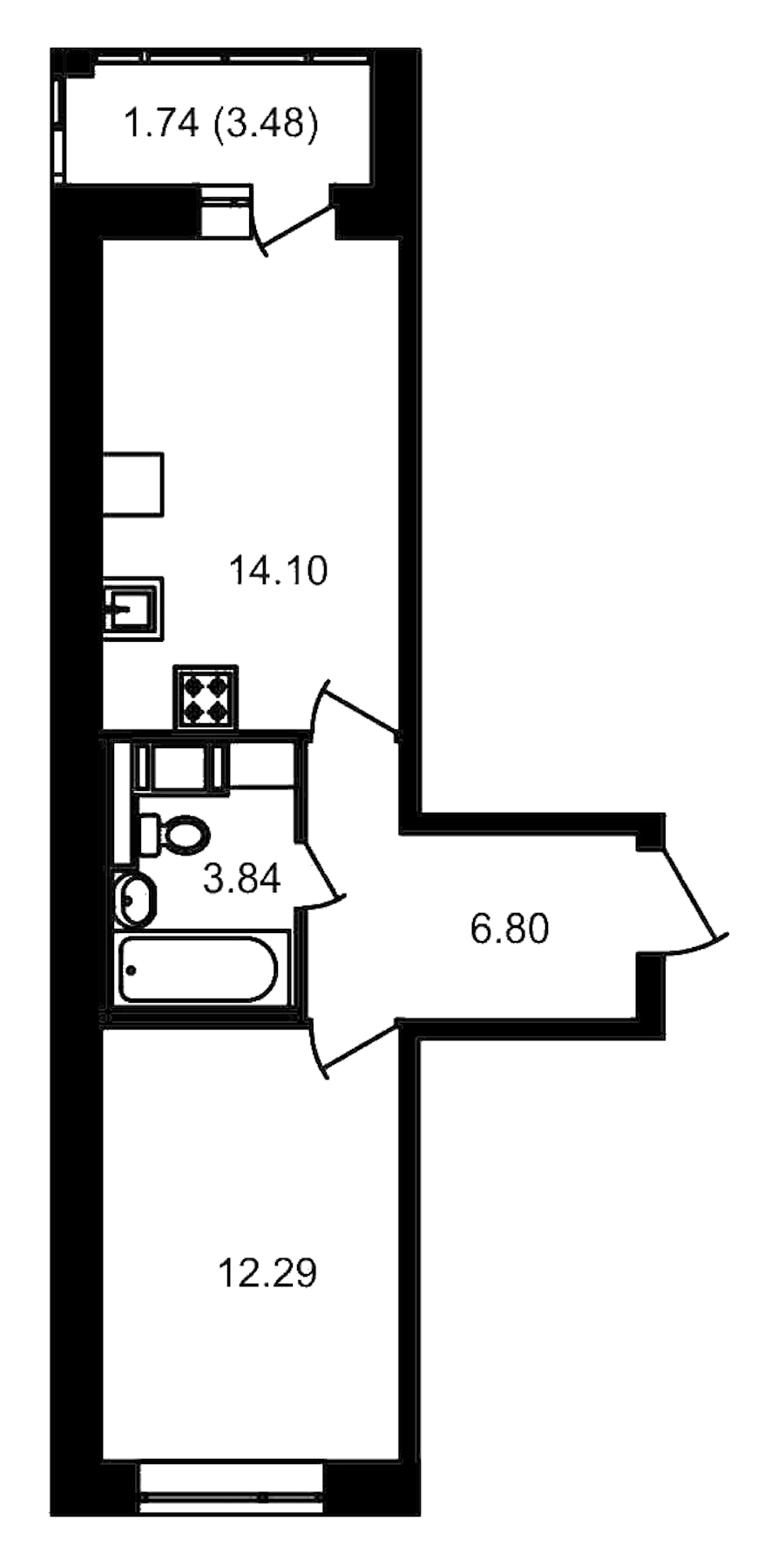 1-комнатная, 41 м² — ЖК ЖК Елизаровский