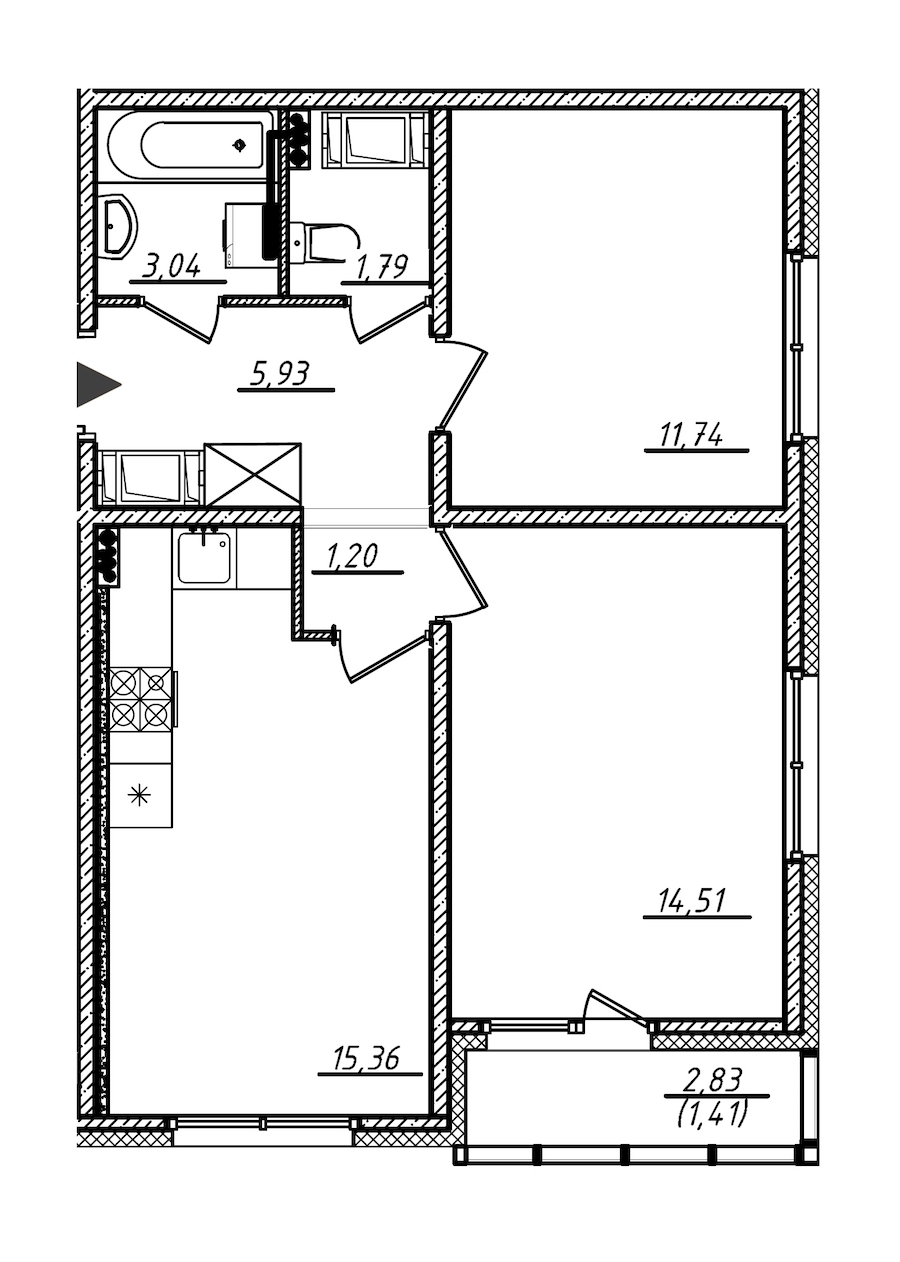 2-комнатная, 55 м² — ЖК ЖК Ручьи