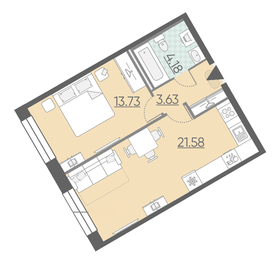 1-комнатная, 43 м² — ЖК ЖК Riviere Noire (Ривьер Нуар)