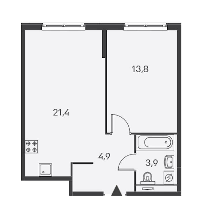 1-комнатная, 44 м² — ЖК ЖК Дальневосточный 15