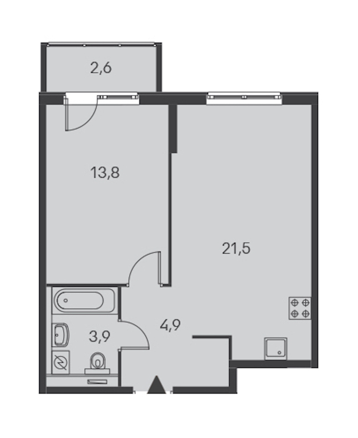 1-комнатная, 45 м² — ЖК ЖК Дальневосточный 15