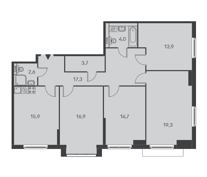 4-комнатная, 108 м² — ЖК ЖК Дальневосточный 15